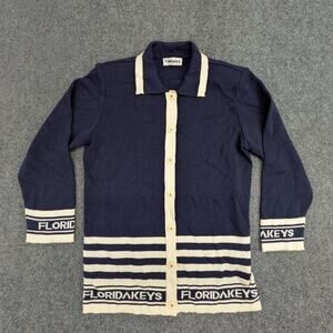 Florida Keys Cardigan Womens 8 Navy Blue Knit Contrast Polo Collar Button